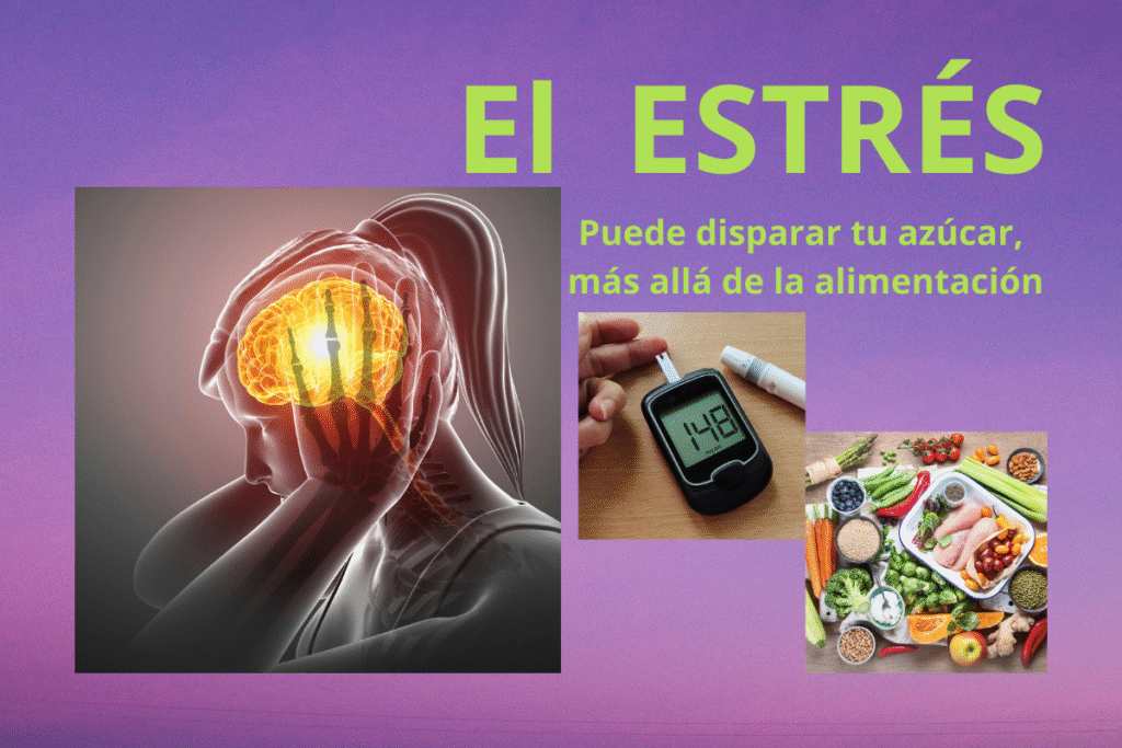 Persona con gesto de preocupación sosteniendo la cabeza, representando el impacto del estrés en la salud y en el aumento del azúcar en sangre.